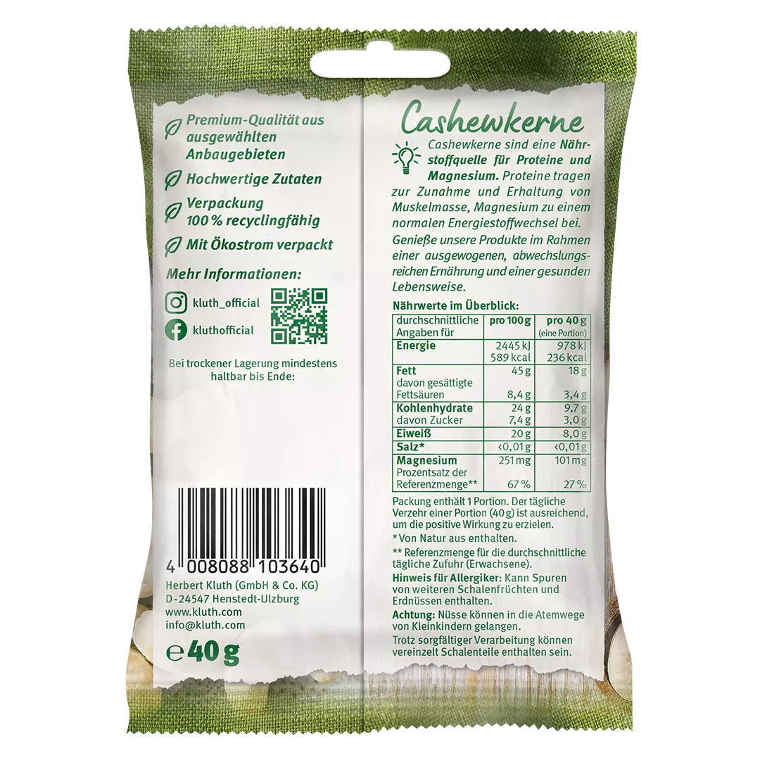 Packung Cashewkerne 40 g